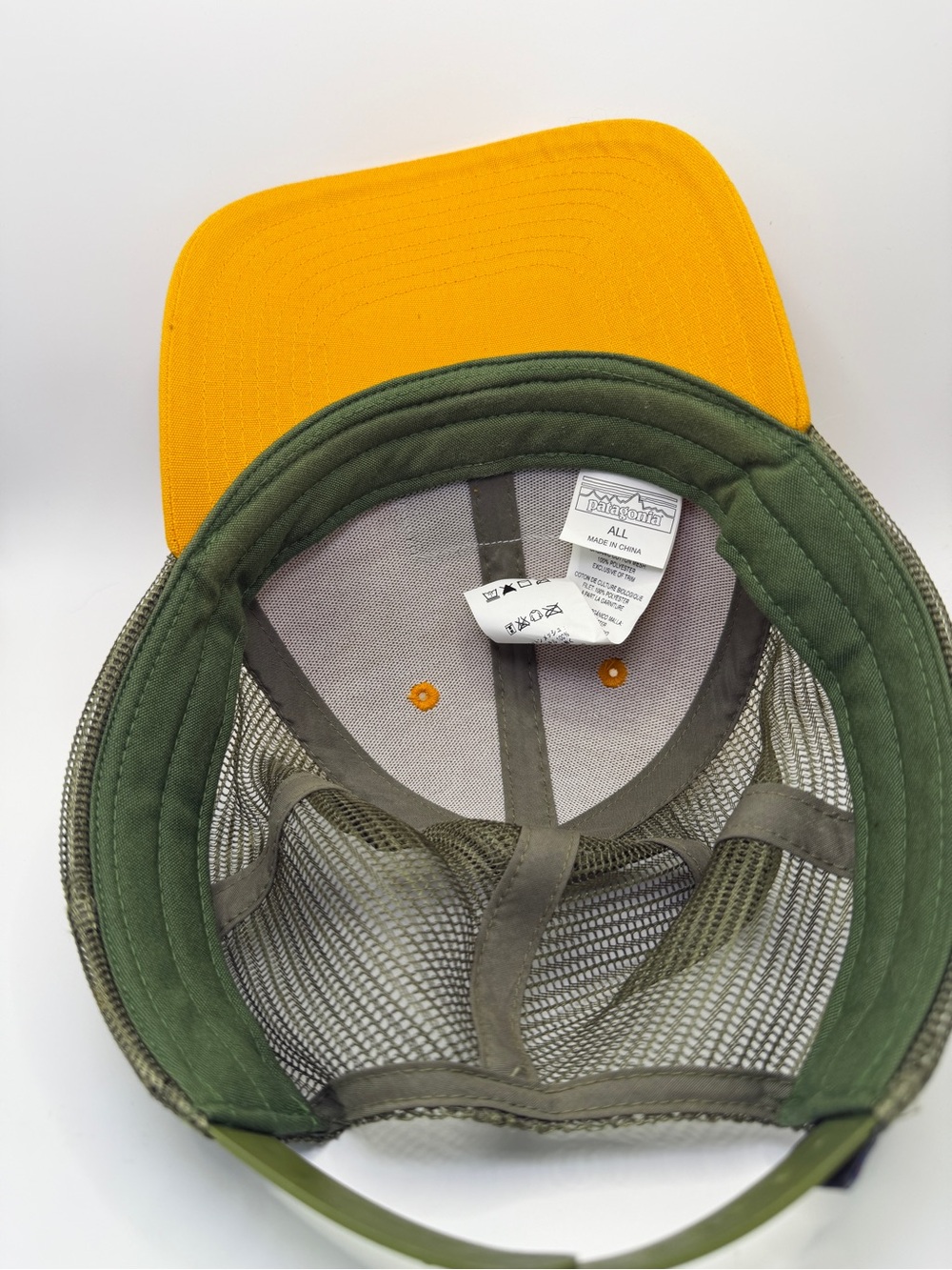 Patagonia P-6 Logo Trucker Hat in Yellow and Olive Green - Picture 5 of 10